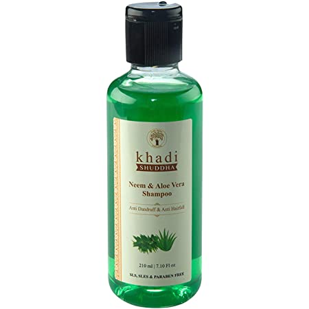 Khadi Shuddha Neem & Aloe vera Shampoo 210 ML - Anti Dandruff & Anti Hair Fall (SLS, SLES & PARABEN FREE), green, 210 ml